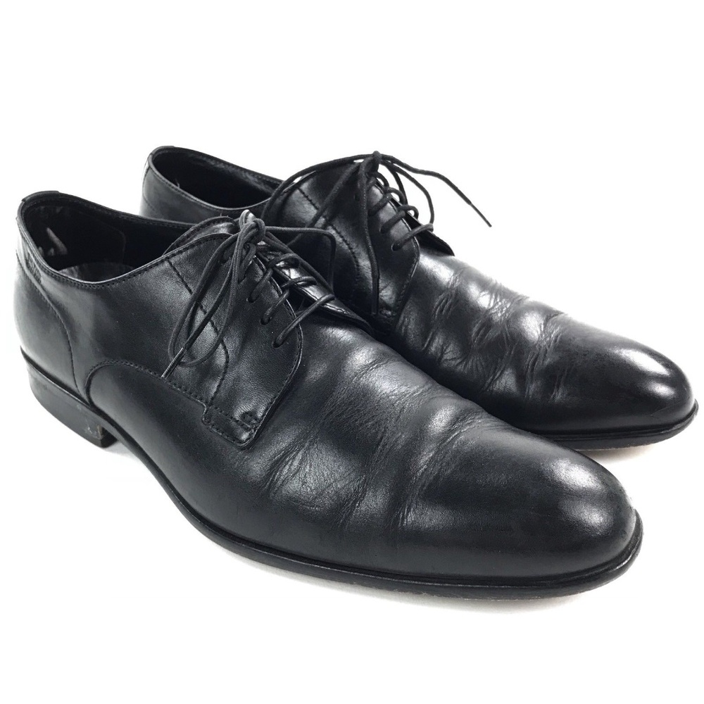 HUGO BOSS Black Italian Leather Plain Toe Oxfords